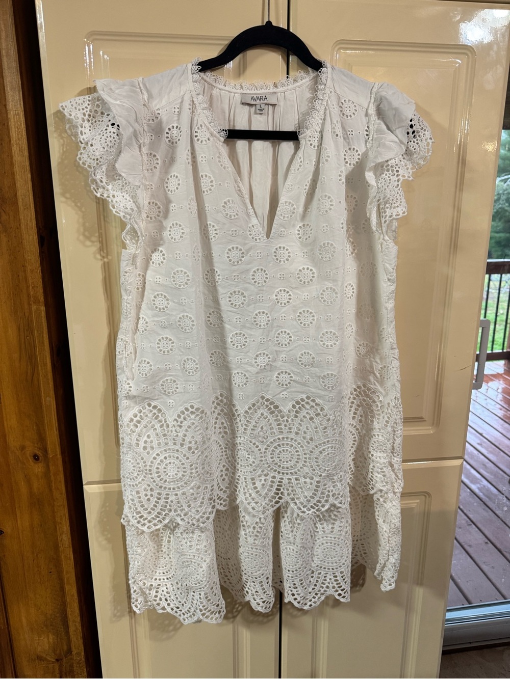 Avara White Eyelet Mini Dress with Scalloped Trim